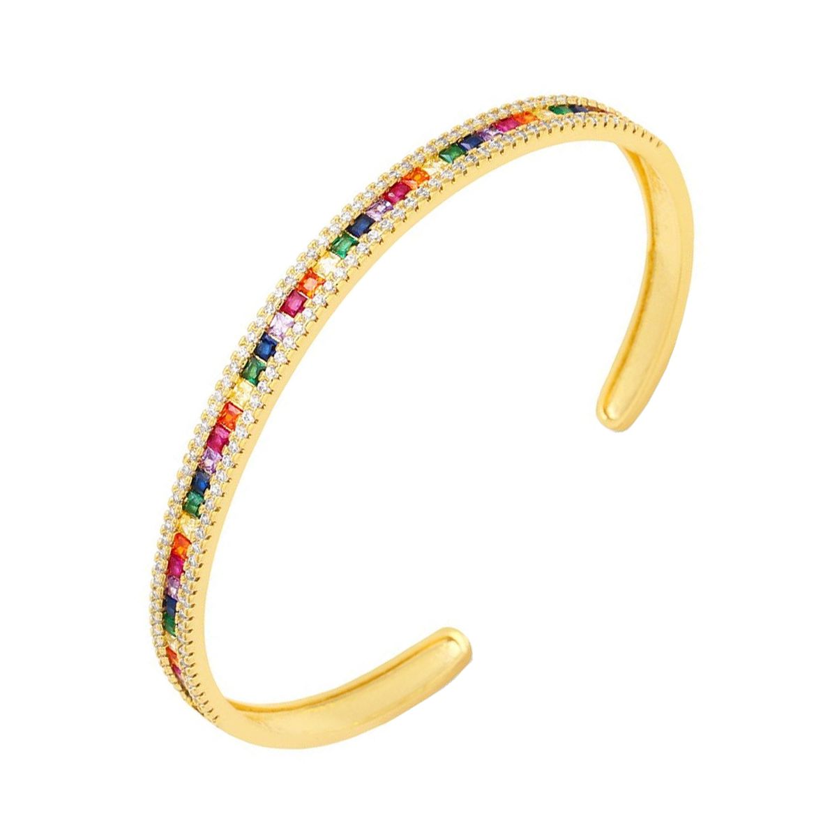 Rainbow Multi Color Invisible Setting CZ 18K Gold Cuff Bangle Bulk