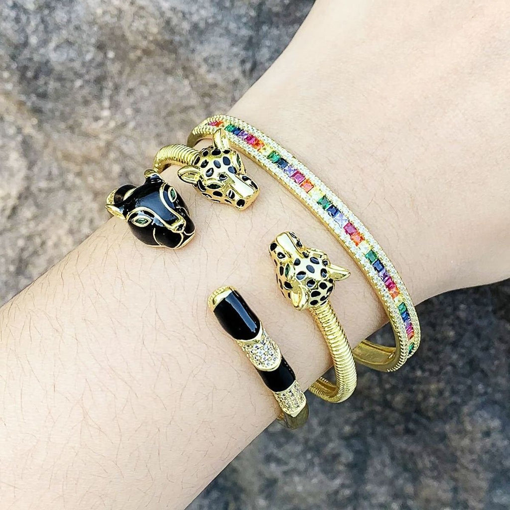Rainbow Multi Color Invisible Setting CZ 18K Gold Cuff Bangle Bulk
