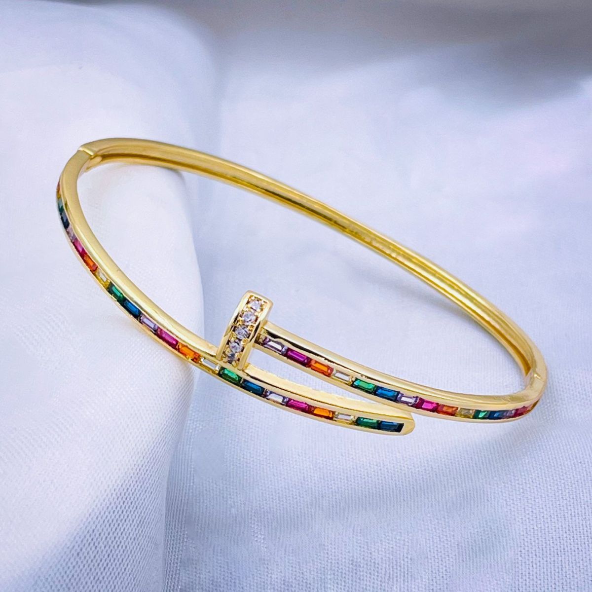 Rainbow Multi Color Nail Screw CZ 18K Gold Openable Kada Bulk Main image