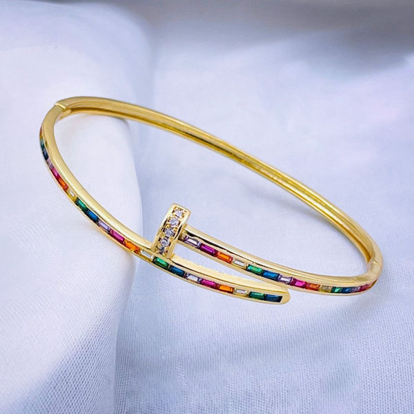 Rainbow Multi Color Screw CZ 18K Gold Openable Kada Bulk Main image
