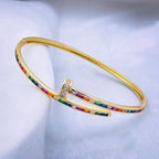Rainbow Multi Color Nail Screw CZ 18K Gold Openable Kada Bulk