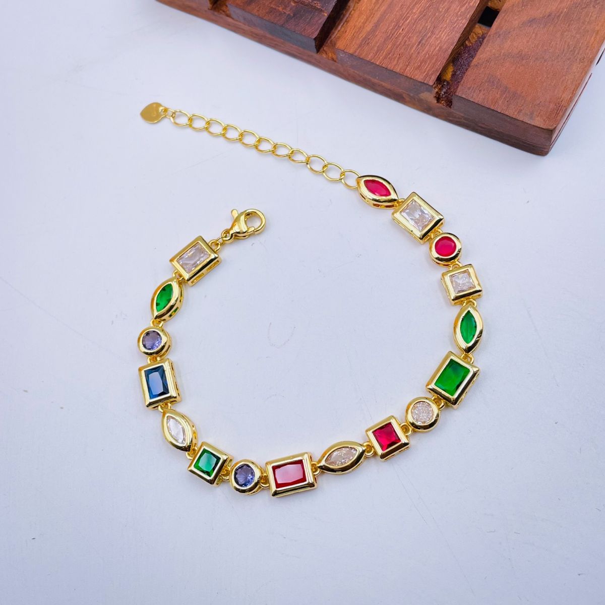 Multi Color Rainbow Fancy Cubic Zirconia Copper 18K Gold Bracelet Bulk