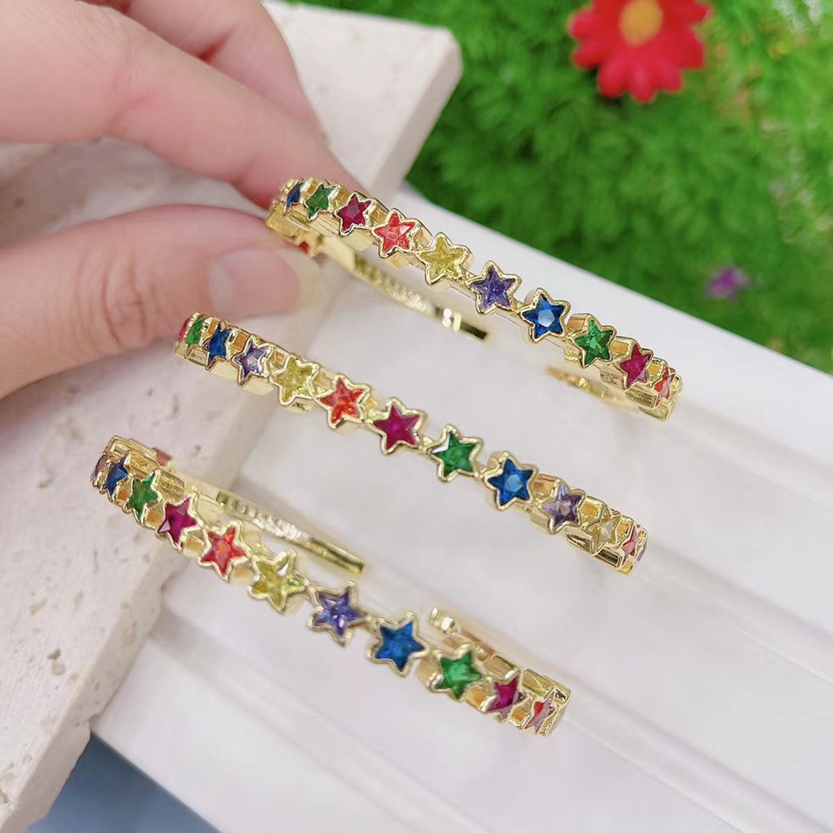 Star Rainbow Multicolour Gold CZ American Diamond CZ Bangle Cuff Bulk
