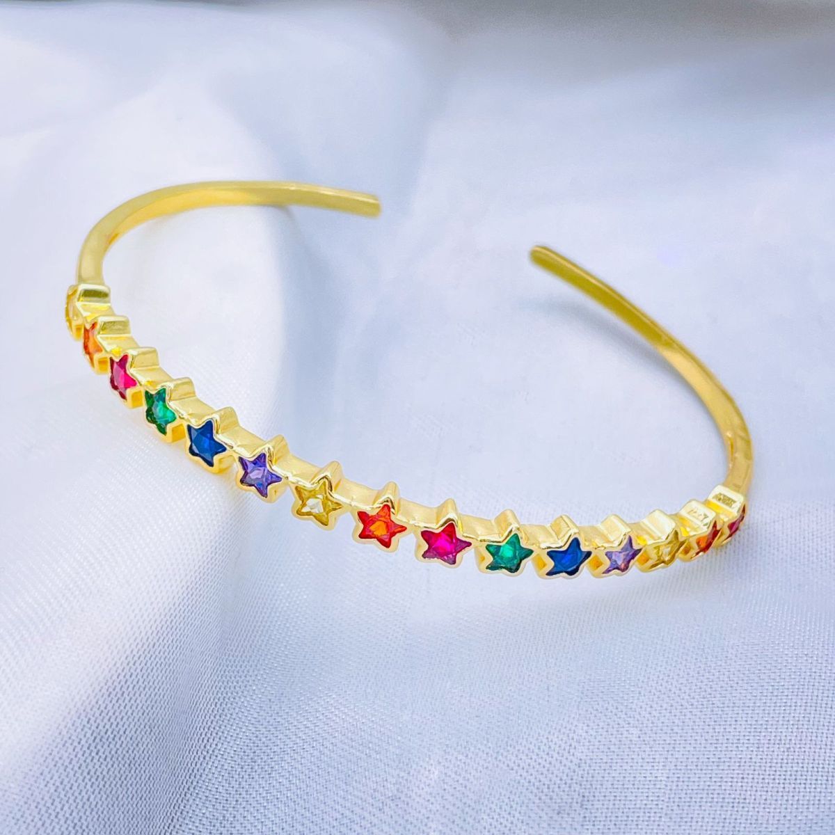 Star Rainbow Multicolour Gold CZ American Diamond CZ Bangle Cuff Bulk Main image