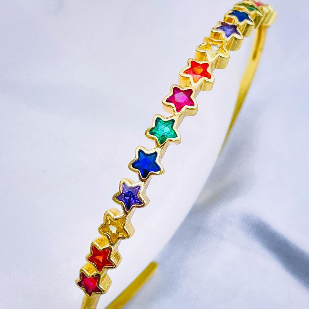 Star Rainbow Multicolour Gold CZ American Diamond CZ Bangle Cuff Bulk