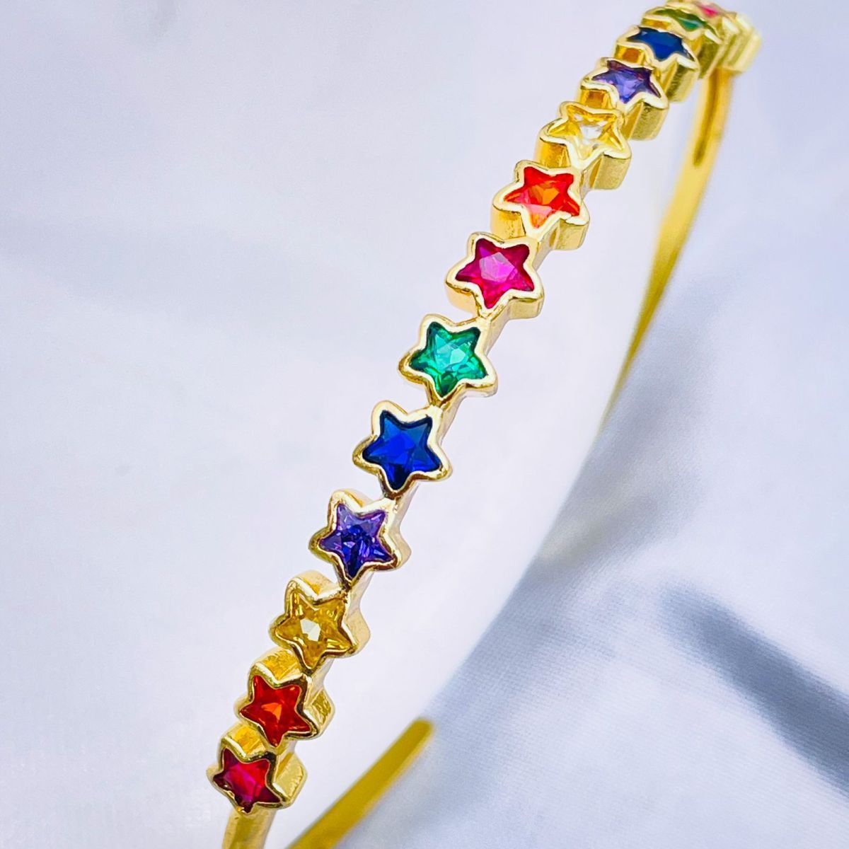 Star Rainbow Multicolour Gold CZ American Diamond CZ Bangle Cuff Bulk