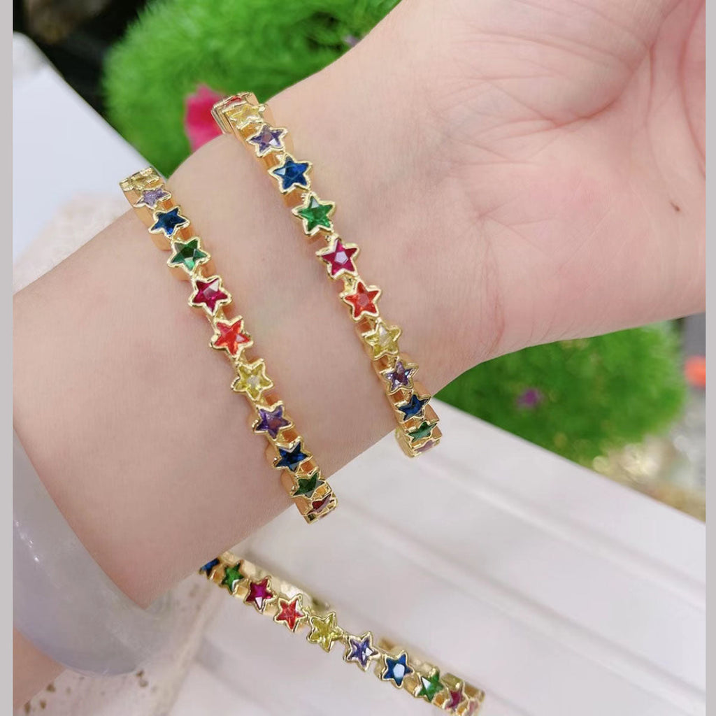 Star Rainbow Multicolour Gold CZ American Diamond CZ Bangle Cuff Bulk