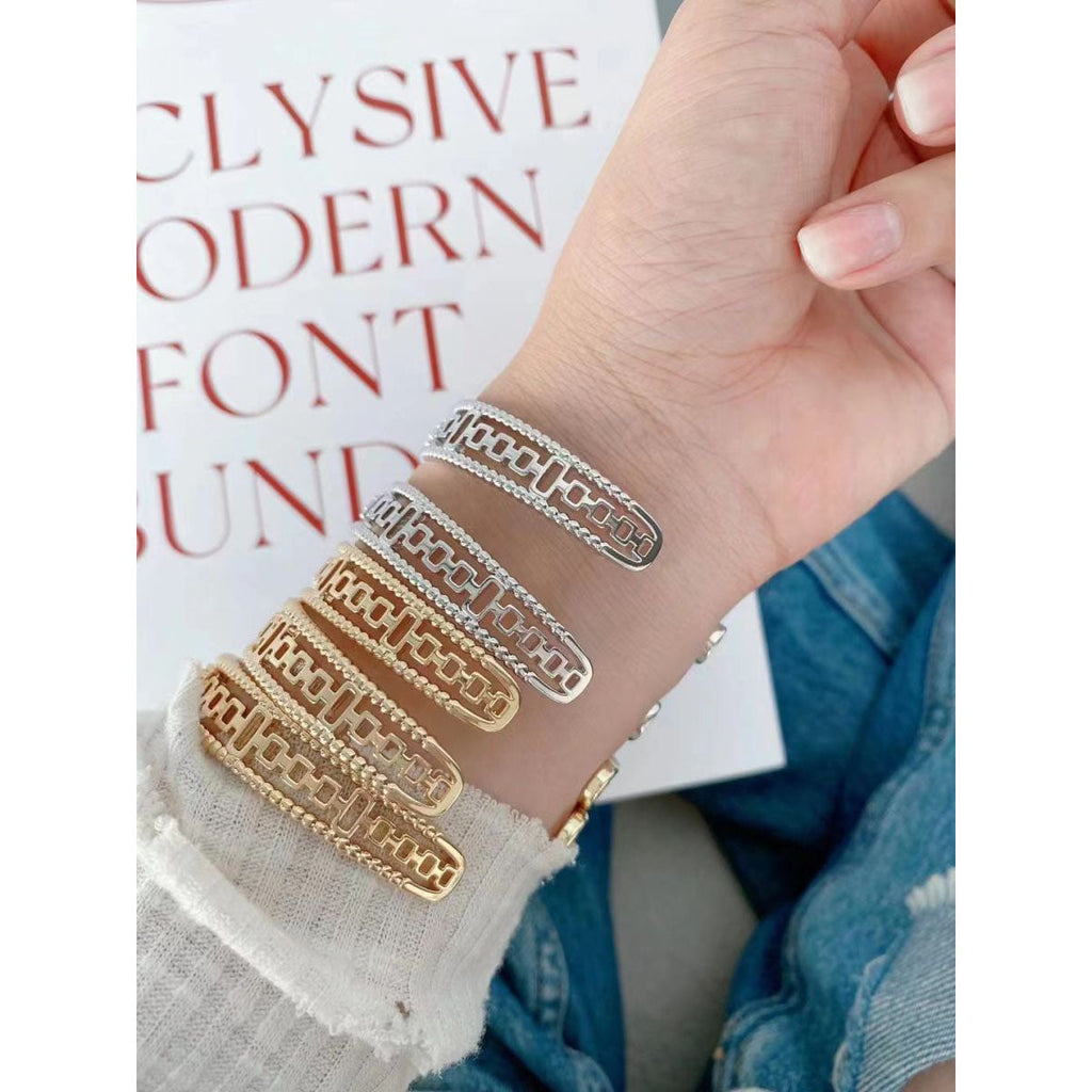 Smart Geometric Baguette Cubic Zirconia 18K Gold Cuff Bangle Bulk