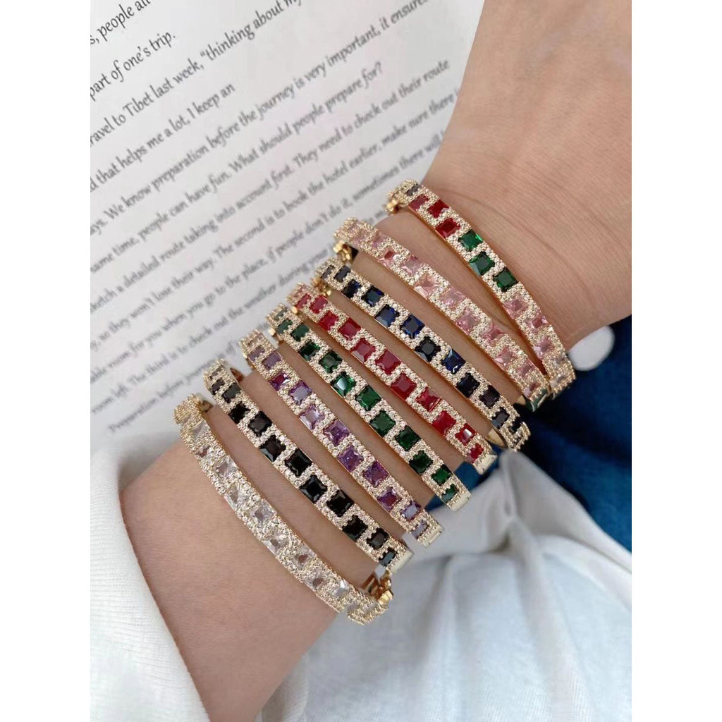 Rainbow Multi Color Princess CZ 18K Gold Openable Kada Bangle Bulk