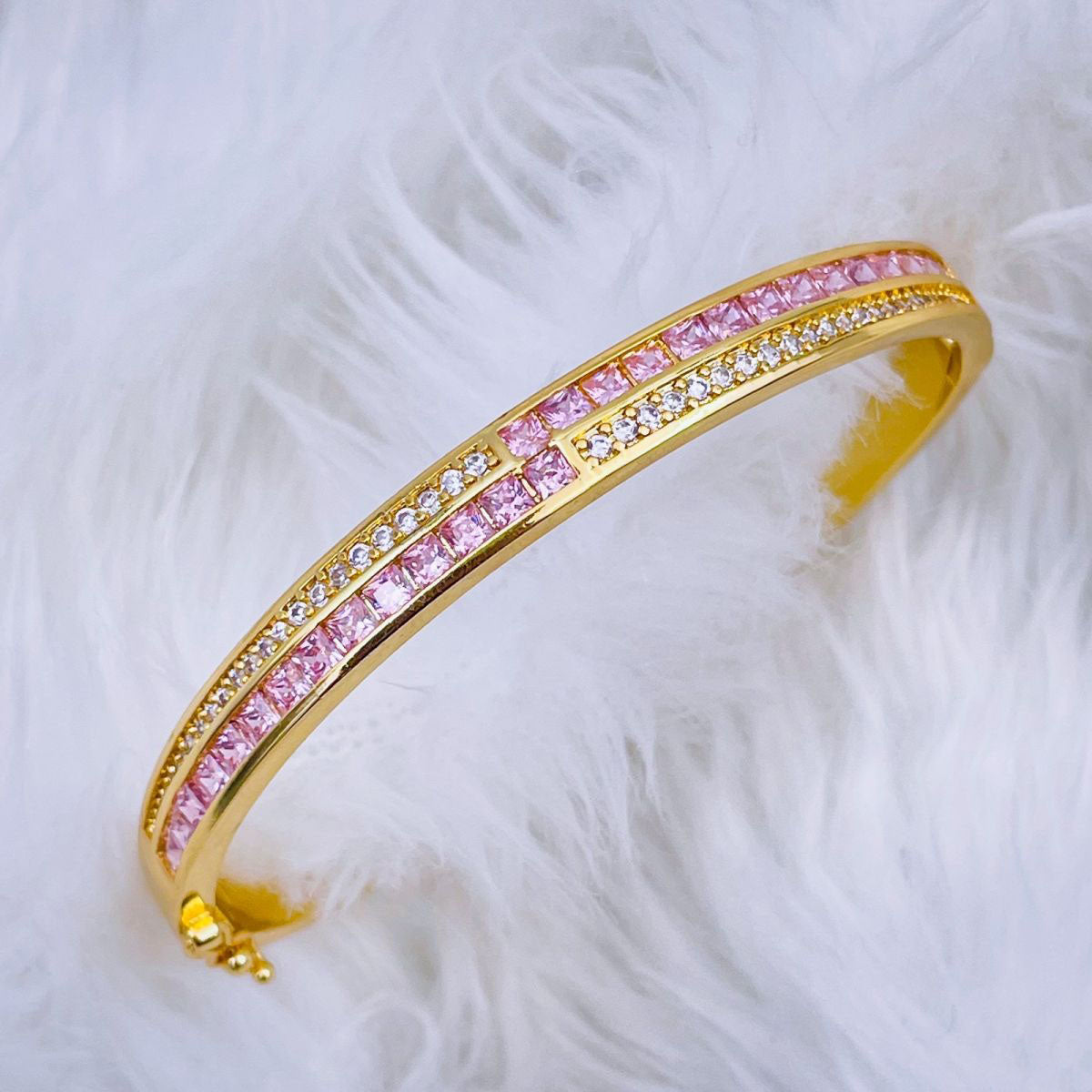 Rainbow Red Green Princess CZ 18K Gold Openable Kada Bangle Bulk
