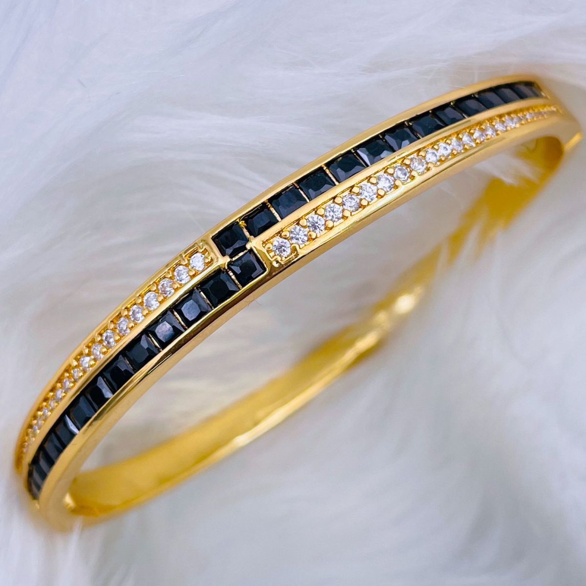 Rainbow Red Green Princess CZ 18K Gold Openable Kada Bangle Bulk