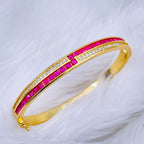 Rainbow Red Green Princess CZ 18K Gold Openable Kada Bangle Bulk