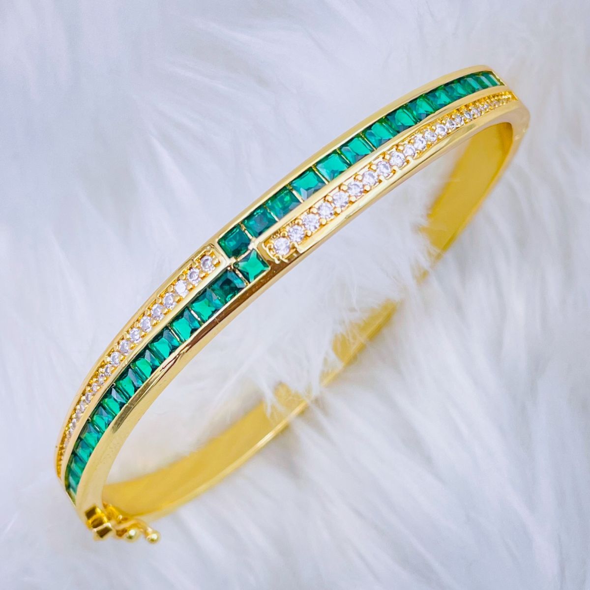 Rainbow Red Green Princess CZ 18K Gold Openable Kada Bangle Bulk