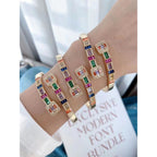 Rainbow Multi Color Dual Band Cubic Zirconia 18K Gold Kada Bangle Bulk