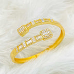 Princess Cut Dual Band Cubic Zirconia 18K Gold Cuff Kada Bracelet Bulk