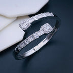 Princess Cut Dual Band Cubic Zirconia 18K Gold Cuff Kada Bracelet Bulk