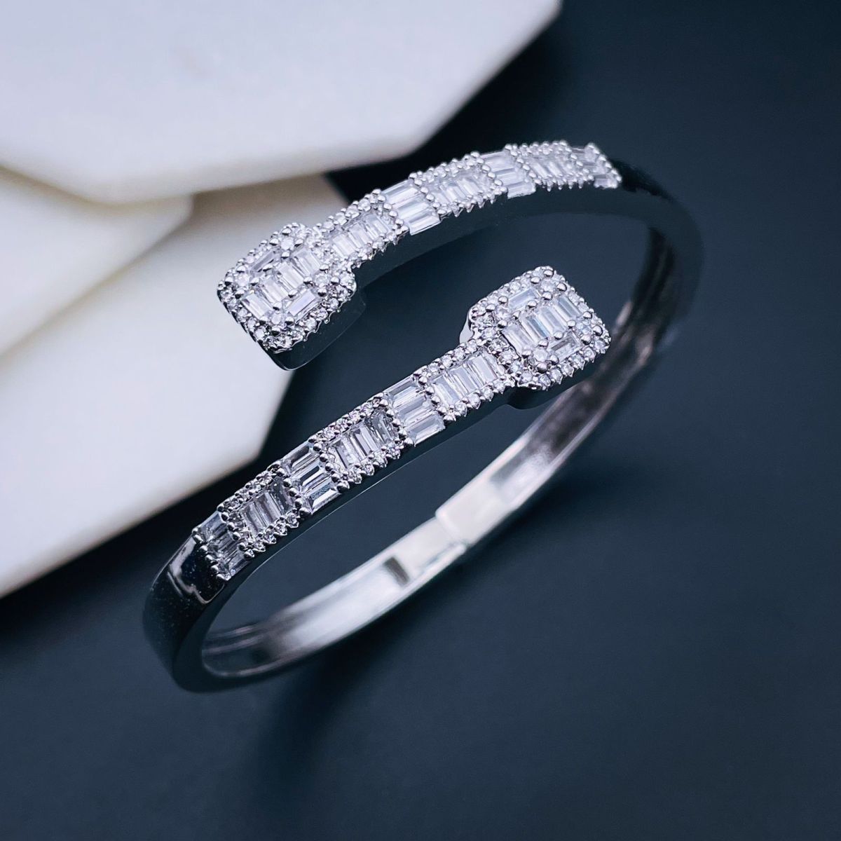 Princess Cut Dual Band Cubic Zirconia 18K Gold Cuff Kada Bracelet Bulk