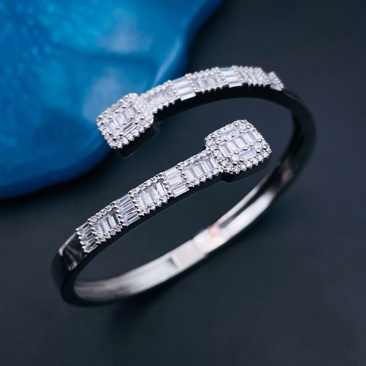 Princess Cut Dual Band Cubic Zirconia 18K Gold Cuff Kada Bracelet Bulk