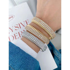 Three Layer Cubic Zirconia 18K Gold Copper Cuff Bangle For Women Bulk