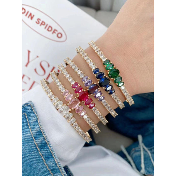 Multi Color Rainbow Oval Cubic Zirconia 18K Gold Cuff Bangle Bulk Main image