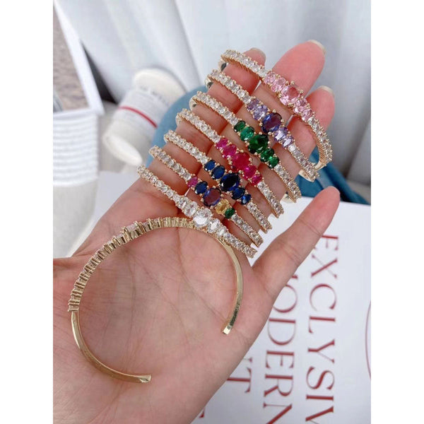 Multi Color Rainbow Oval Cubic Zirconia 18K Gold Cuff Bangle Bulk Secondary image
