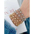 Flower Floral Filigree Cubic Zirconia 18K Gold Cuff Bangle Women Bulk