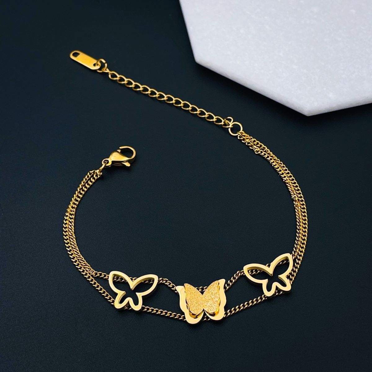 Triple Butterfly 18K Gold Stainless Steel Chain Bracelet Women Bulk
