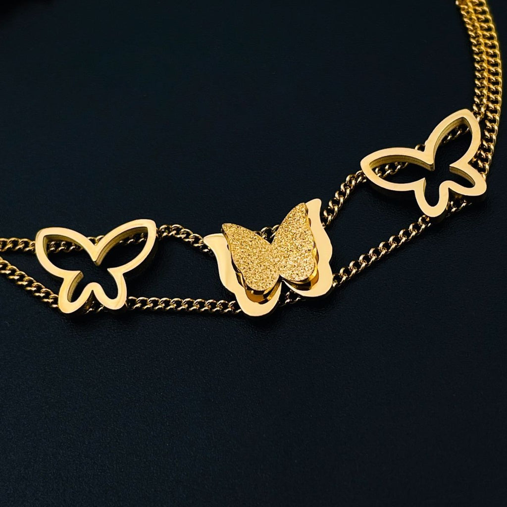 Triple Butterfly 18K Gold Stainless Steel Chain Bracelet Women Bulk