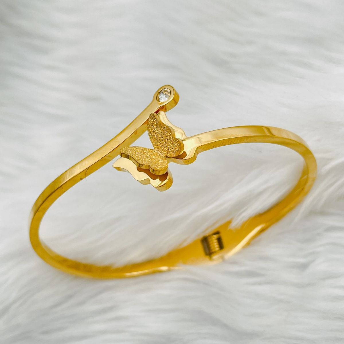 Butterfly Zircon 18K Gold Stainless Steel Openable Kada Bangle Bulk