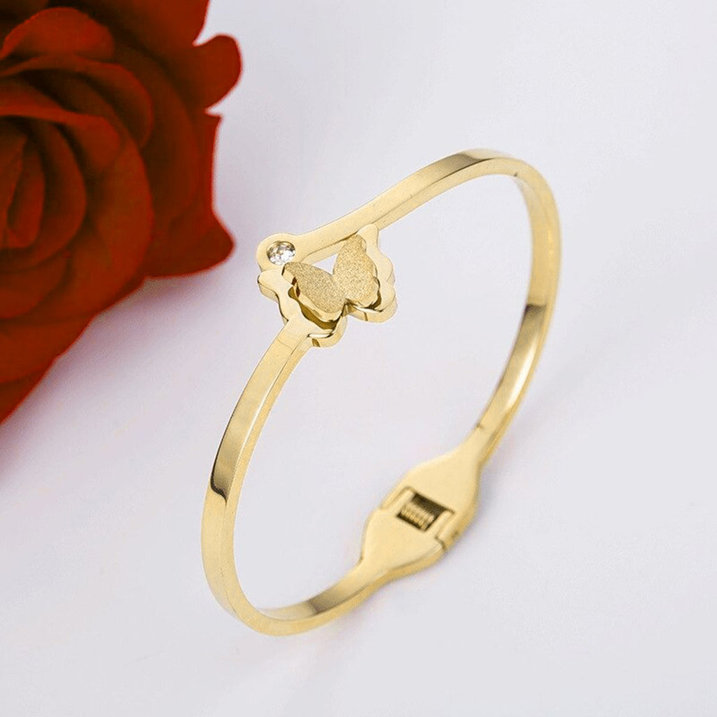 Butterfly Zircon 18K Gold Stainless Steel Openable Kada Bangle Bulk