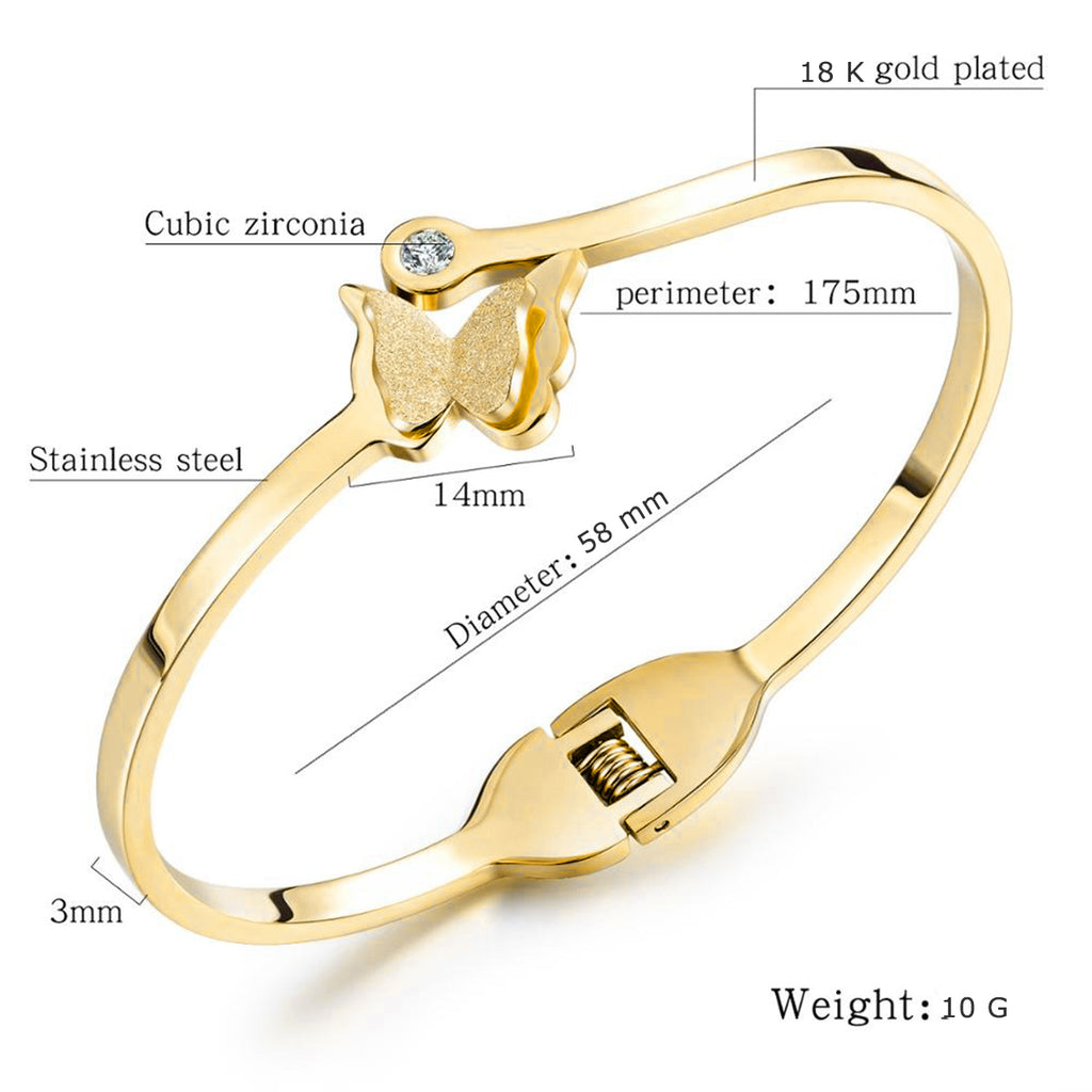 Butterfly Zircon 18K Gold Stainless Steel Openable Kada Bangle Bulk