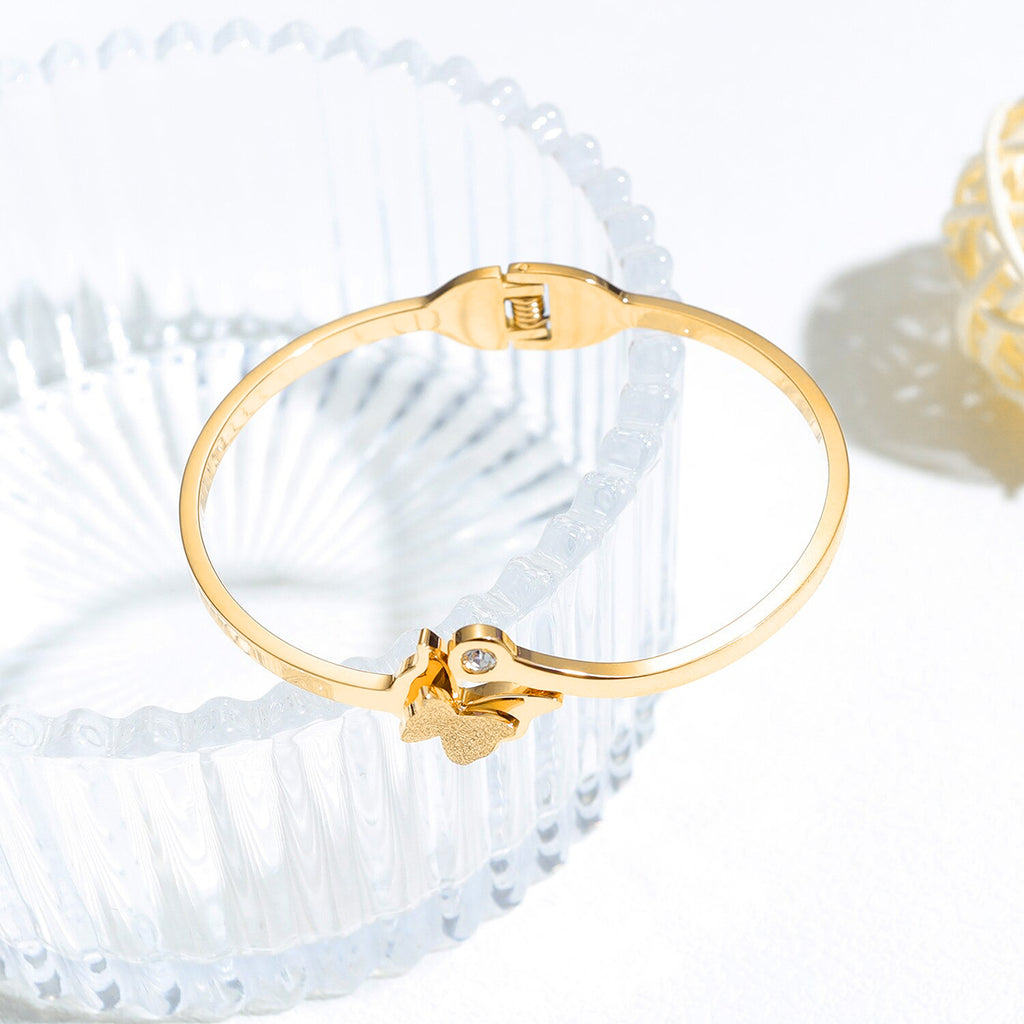 Butterfly Zircon 18K Gold Stainless Steel Openable Kada Bangle Bulk