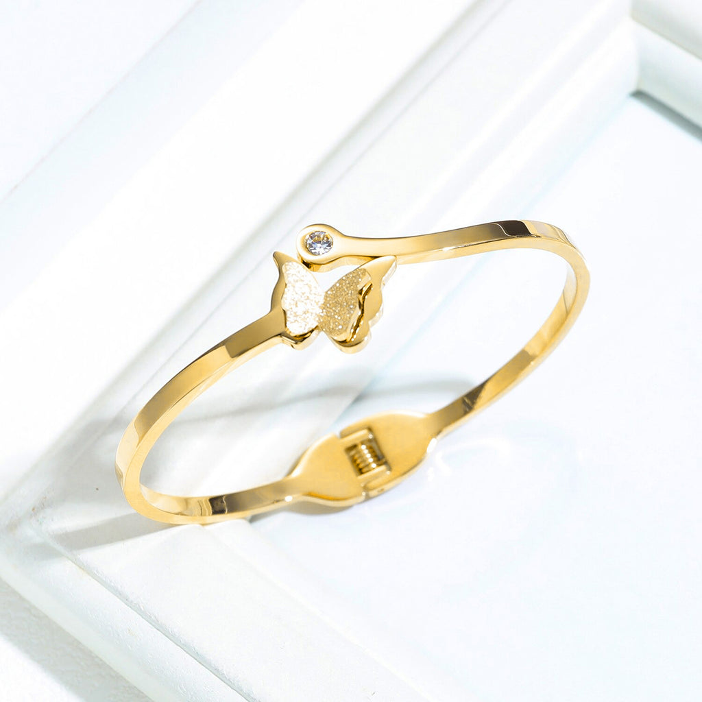 Butterfly Zircon 18K Gold Stainless Steel Openable Kada Bangle Bulk