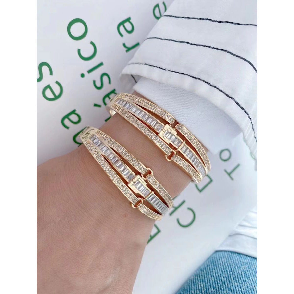 Belt Buckle Rainbow Multi Color 18K Gold Openable Kada Bangle Bulk