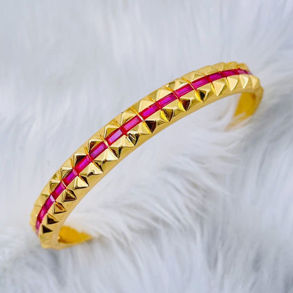 Ruby Red Checkered Cubic Zirconia 18K Gold Openable Kada Bangle Bulk Main image