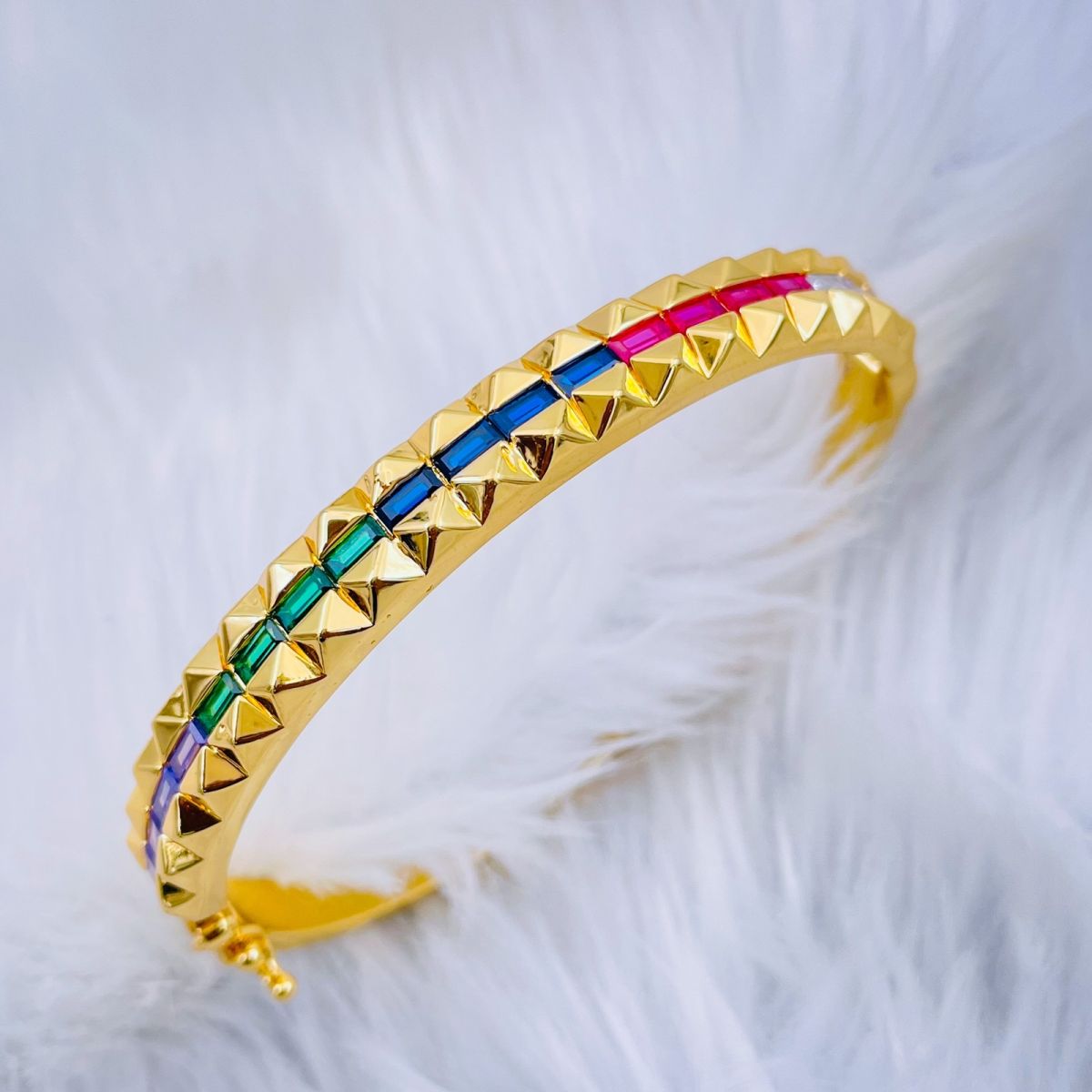 Ruby Red Checkered Cubic Zirconia 18K Gold Openable Kada Bangle Bulk