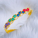 Rainbow Multi Color Princess Baguette Gold Openable Kada Bangle Bulk