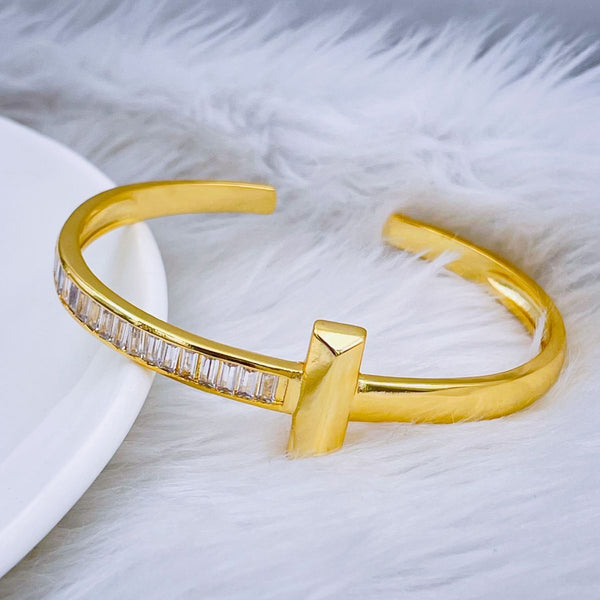 Luxury Invisible Setting Baguette Copper 18K Gold Cuff Bangle Bulk Main image