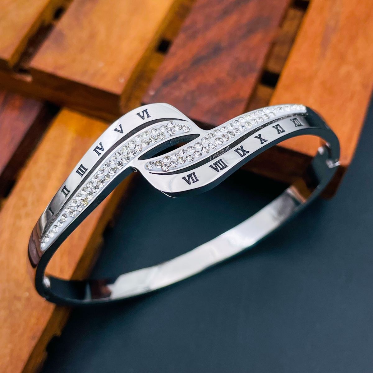 Wave Roman Rose Gold CZ Stainless Steel Openable Bangle Kada Bulk Main image