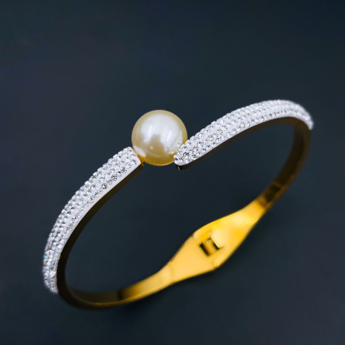 Pearl CZ 18K Gold Stainless Steel Openable Kada Bangle Bulk Main image