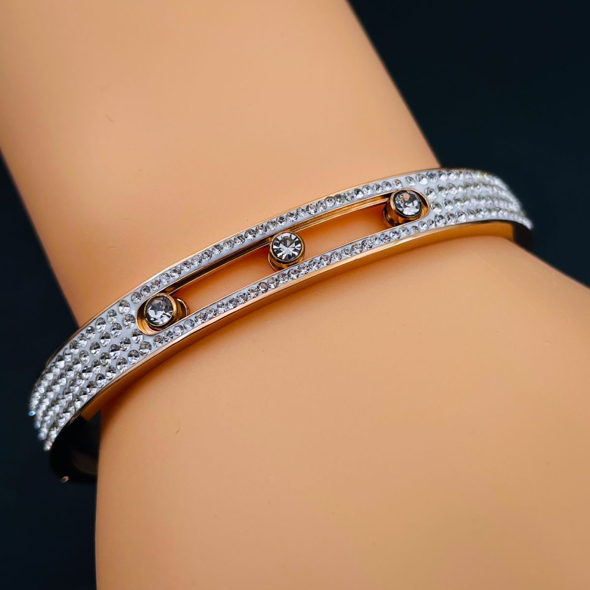 Dancing Zircons 18K Gold Stainless Steel Openable Kada Bangle Bulk