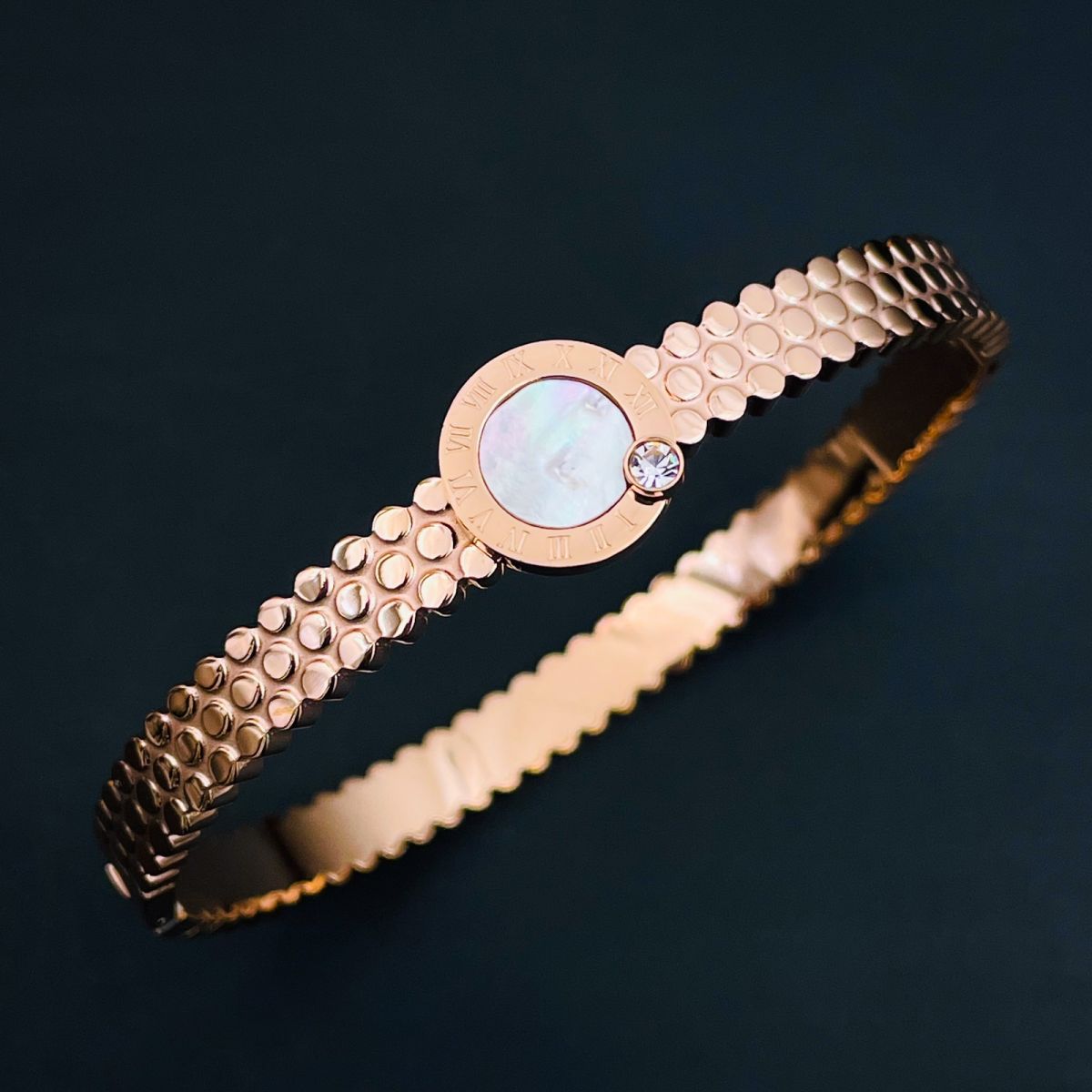 Mother of Pearl Etch Work 18K Gold Stainless Steel Openable Kada Bangle for Women