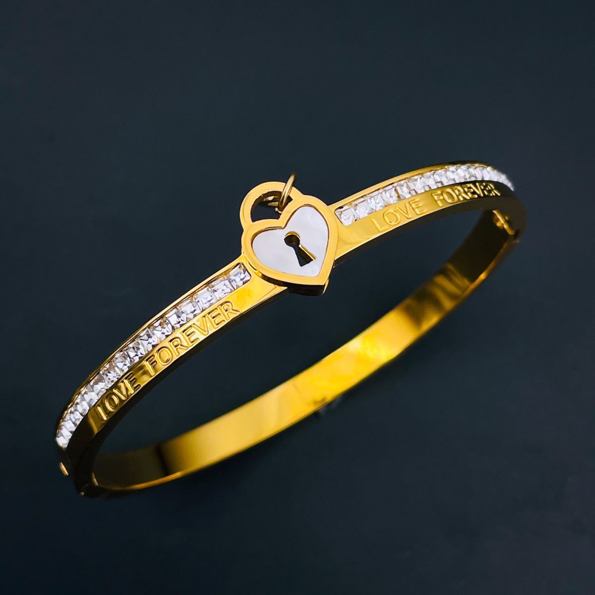 Love Lock CZ 18K Gold Stainless Steel Openable Kada Bangle Bulk Main image