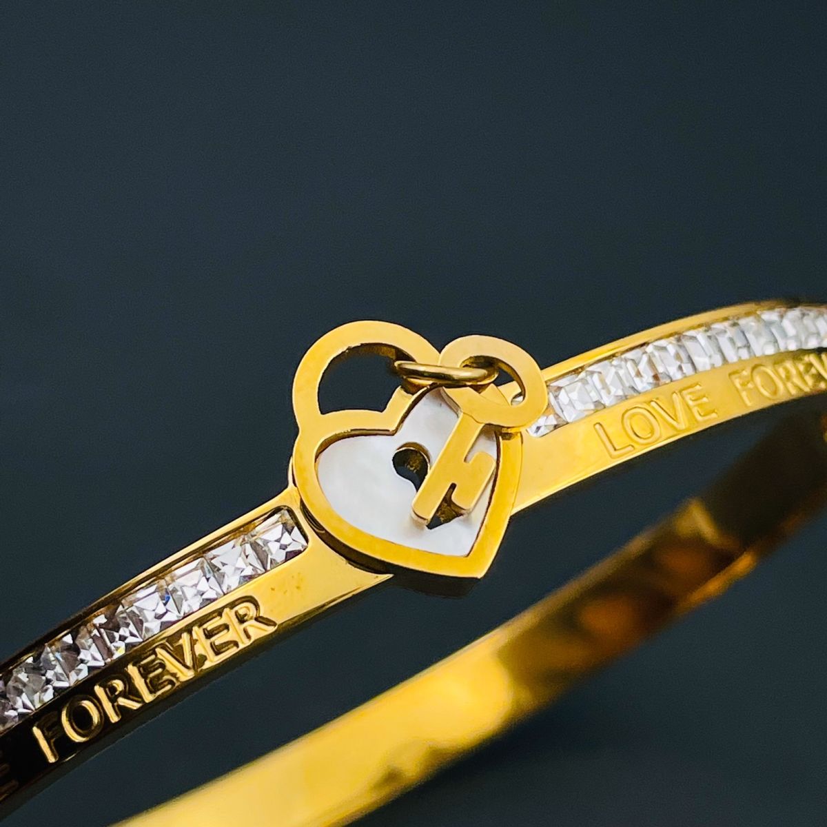 Love Lock CZ 18K Gold Stainless Steel Openable Kada Bangle Bulk