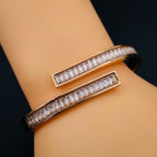 Invisible Setting Baguette Cubic Zirconia 18K Gold Stainless Steel Openable Kada bangle for Women