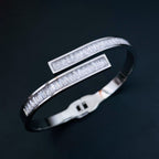 Invisible Setting Baguette Cubic Zirconia 18K Gold Stainless Steel Openable Kada bangle for Women