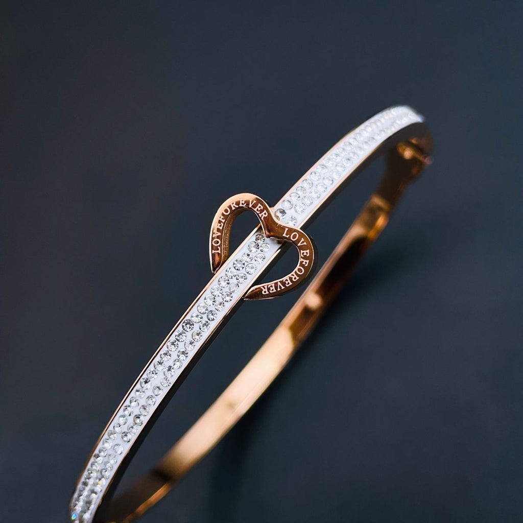 Love Heart CZ 18K Rose Gold Stainless Steel Openable Kada Bangle Bulk