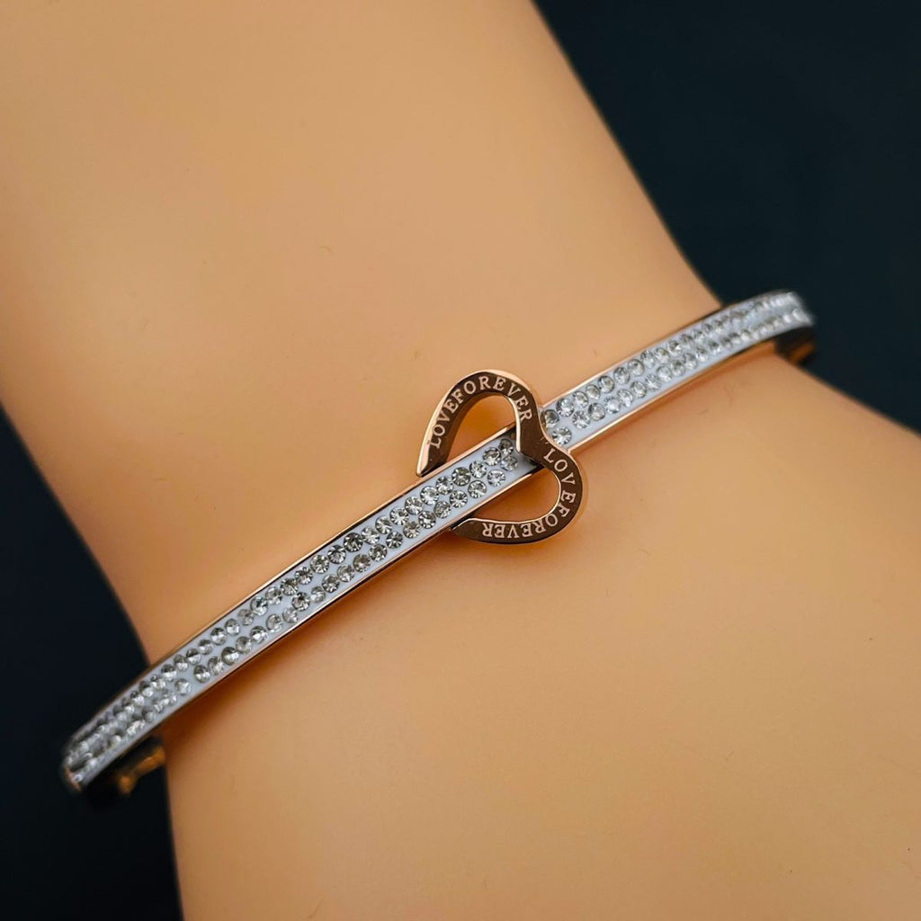 Love Heart CZ 18K Rose Gold Stainless Steel Openable Kada Bangle Bulk