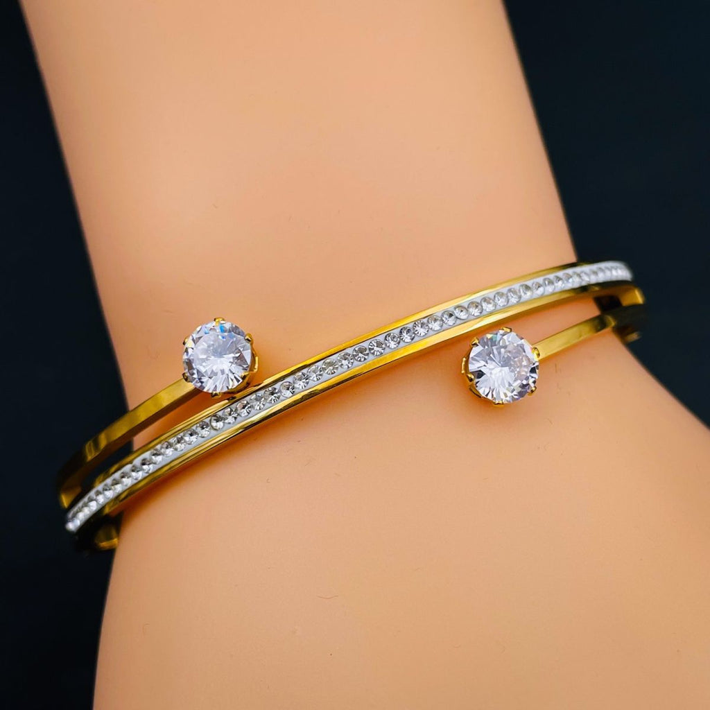 Solitaire CZ 18K Gold Stainless Steel Openable Kada Bangle Bulk