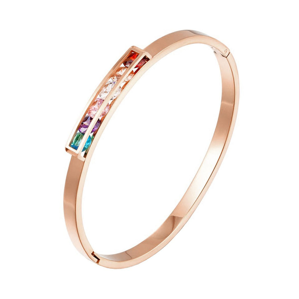 Rainbow Multi Colour Zircons 18K Rose Gold Stainless Steel Openable Kada bangle for Women